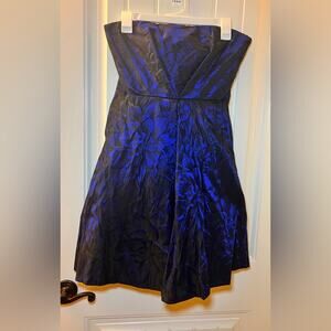 Monique Lhullier Navy Black Floral Strapless Cocktail Dress Size 6